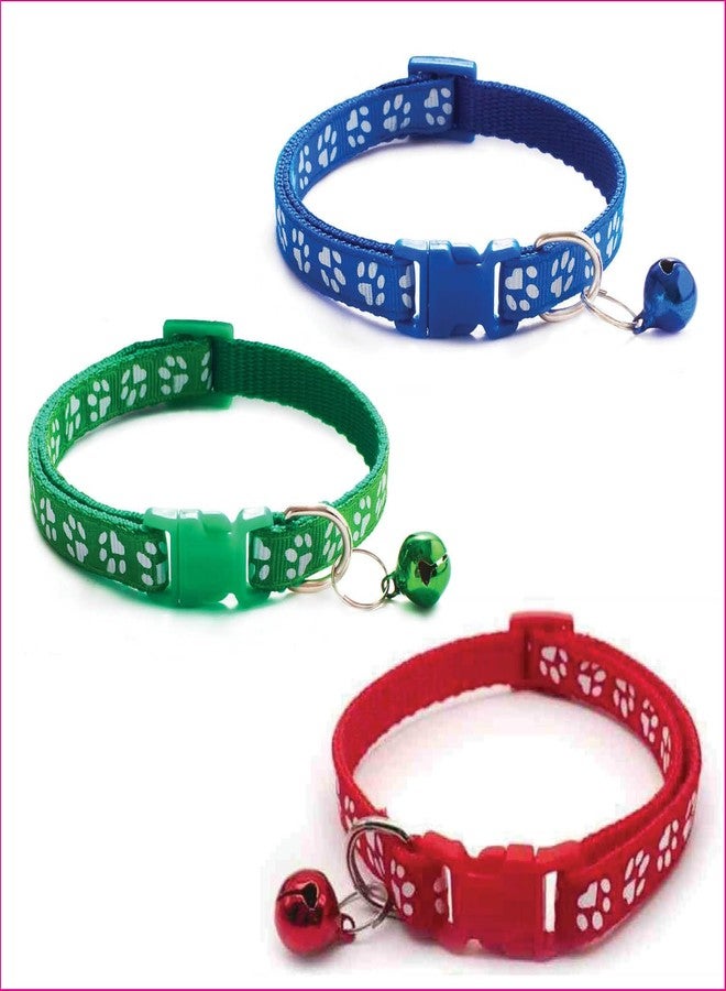 Litvibes Cat Collars Set of 3 with Bell,Kitten & Small Dogs Soft Adjustable Collar Safe,Solid & Protection Breakaway for Cats & Puppies,Cute Kitty Neckband with Paw Print-(Red,Dark Blue,Dark Green) - Image 1