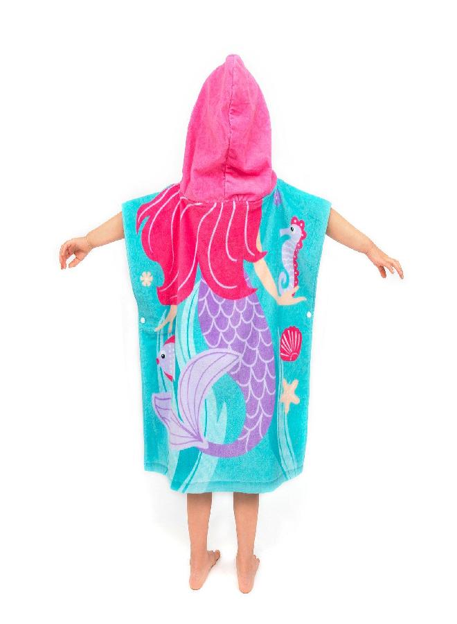 Florica Toddler Hooded Beach Towel Coverup Cape Kids 100% Cotton Soft Quick Dry Absorbent Use for Swim Pool Bath Poncho Towels for 2 to 6 Years Old Children Size 24"x 47" in Full-Length (Fancy Mermai') - Image 2