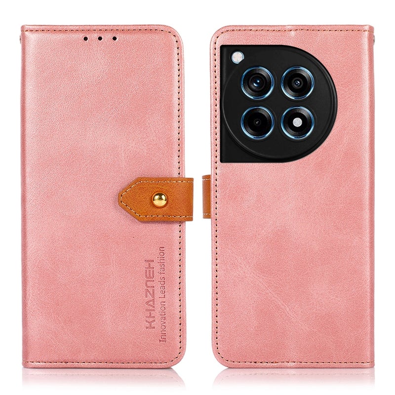 HuHa Protective Cover For OnePlus 12R / Ace 3 KHAZNEH Dual-color Cowhide Texture Flip Leather Phone Case(Rose Gold) - Image 1