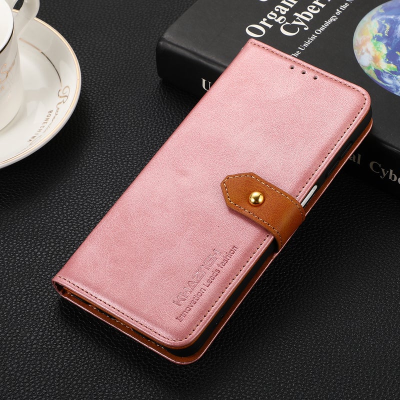 HuHa Protective Cover For OnePlus 12R / Ace 3 KHAZNEH Dual-color Cowhide Texture Flip Leather Phone Case(Rose Gold) - Image 2