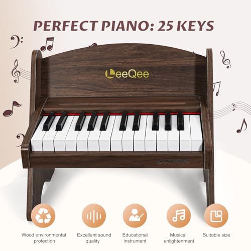 LeeQee Baby Piano for Toddlers 25 Keys Wooden Piano for Kids with Volume Control Mini Digital Music Educational Instrument Toy Dual Power Mode Portable Wood Piano for 3 Year Old Girls Boys - Image 5