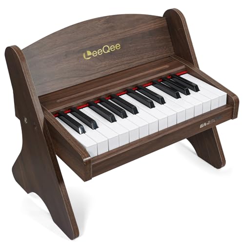 LeeQee Baby Piano for Toddlers 25 Keys Wooden Piano for Kids with Volume Control Mini Digital Music Educational Instrument Toy Dual Power Mode Portable Wood Piano for 3 Year Old Girls Boys - Image 1