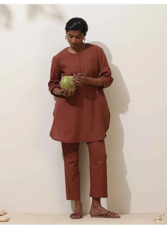 ترو برونز trueBrowns Brown Cotton Kurta Co-Ord Set