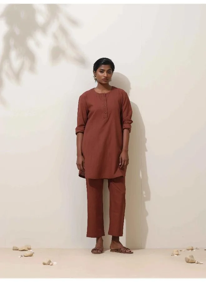 ترو برونز trueBrowns Brown Cotton Kurta Co-Ord Set