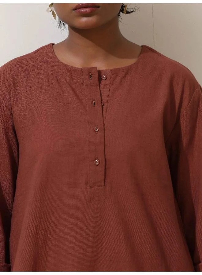 trueBrowns trueBrowns Brown Cotton Kurta Co-Ord Set