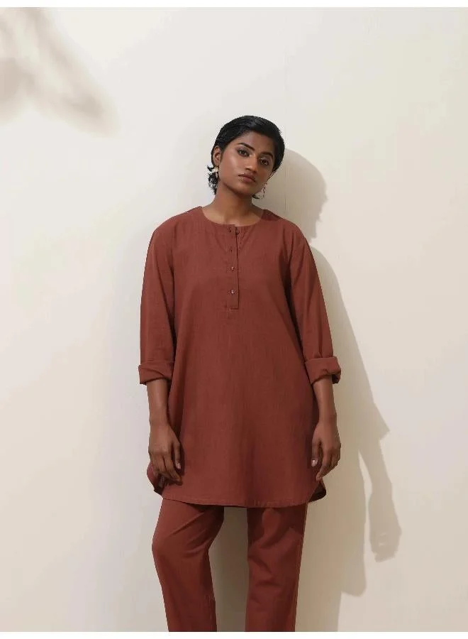 trueBrowns trueBrowns Brown Cotton Kurta Co-Ord Set