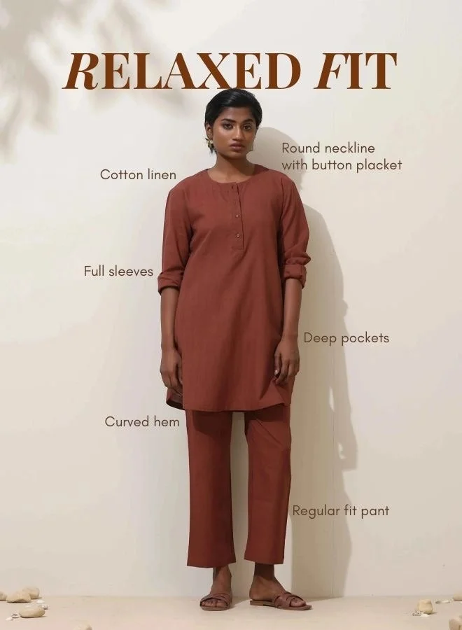 trueBrowns trueBrowns Brown Cotton Kurta Co-Ord Set