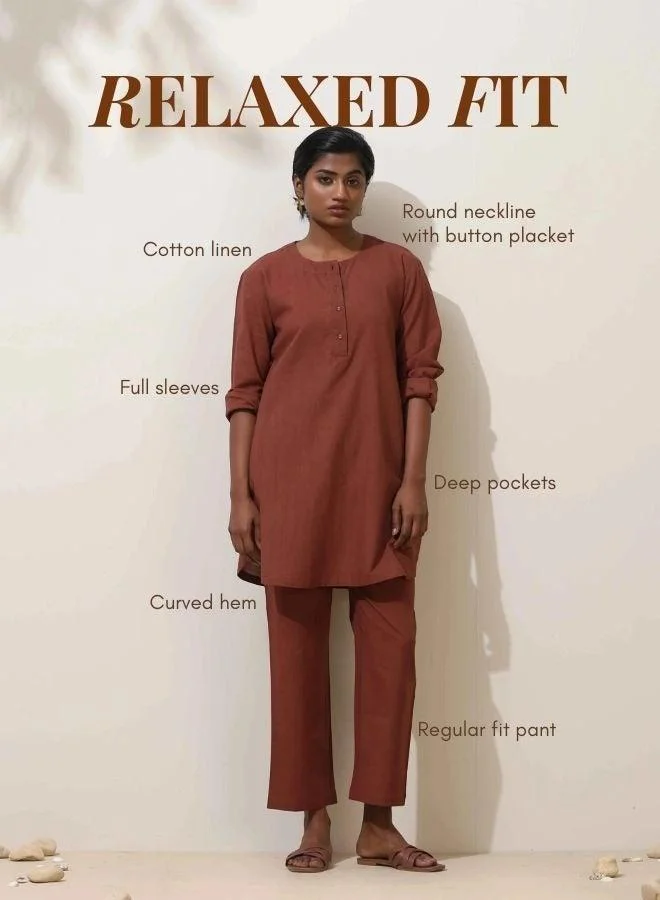 trueBrowns trueBrowns Brown Cotton Kurta Co-Ord Set