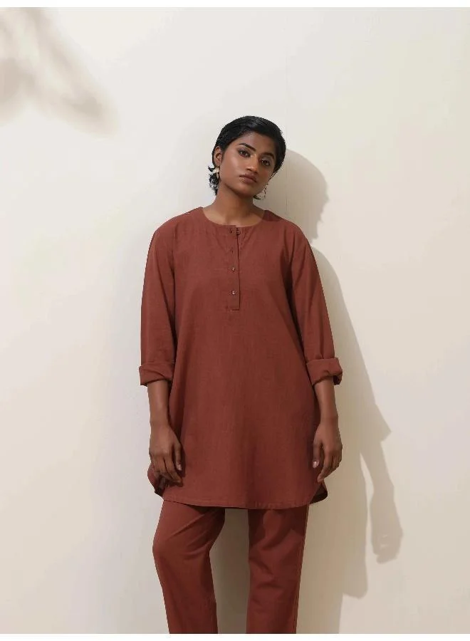 trueBrowns trueBrowns Brown Cotton Kurta Co-Ord Set