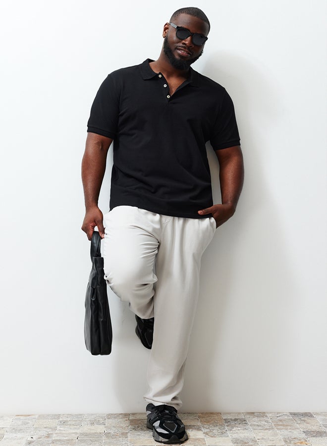 trendyol Black Polo Neck Basic Tshirt  100% Cotton, Plus Size - Image 2
