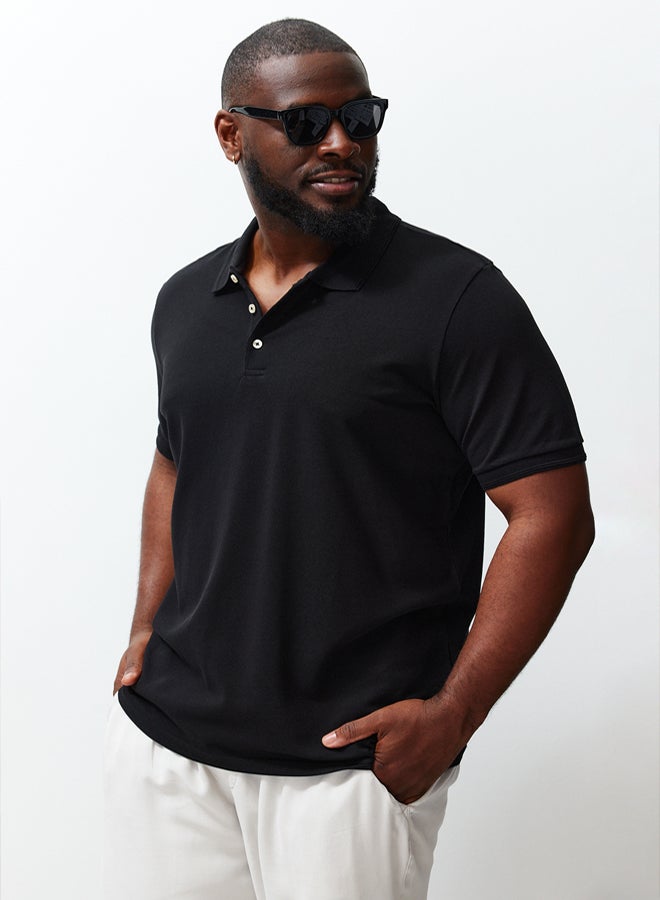 trendyol Black Polo Neck Basic Tshirt  100% Cotton, Plus Size - Image 1