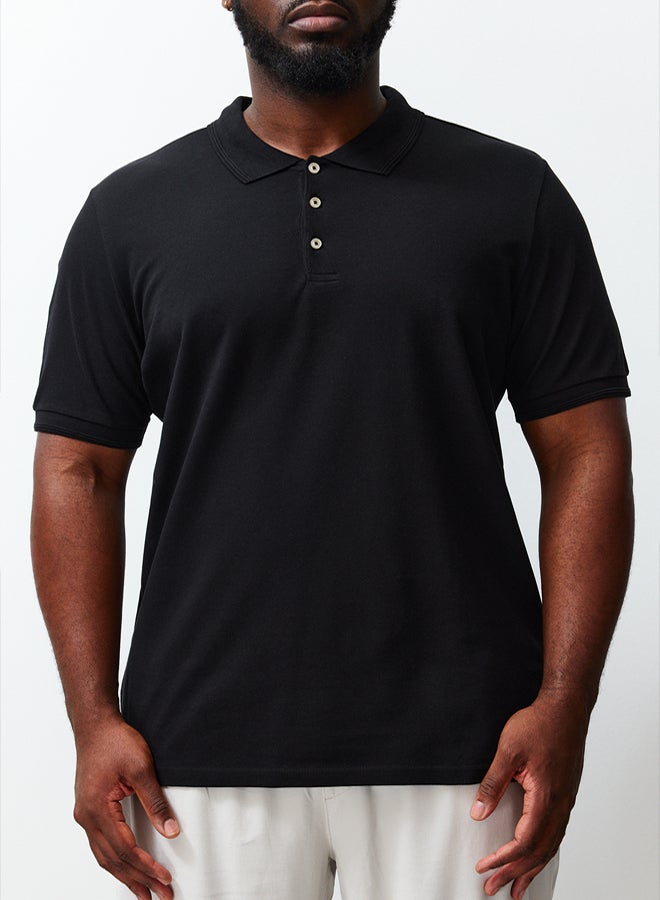 trendyol Black Polo Neck Basic Tshirt  100% Cotton, Plus Size - Image 4
