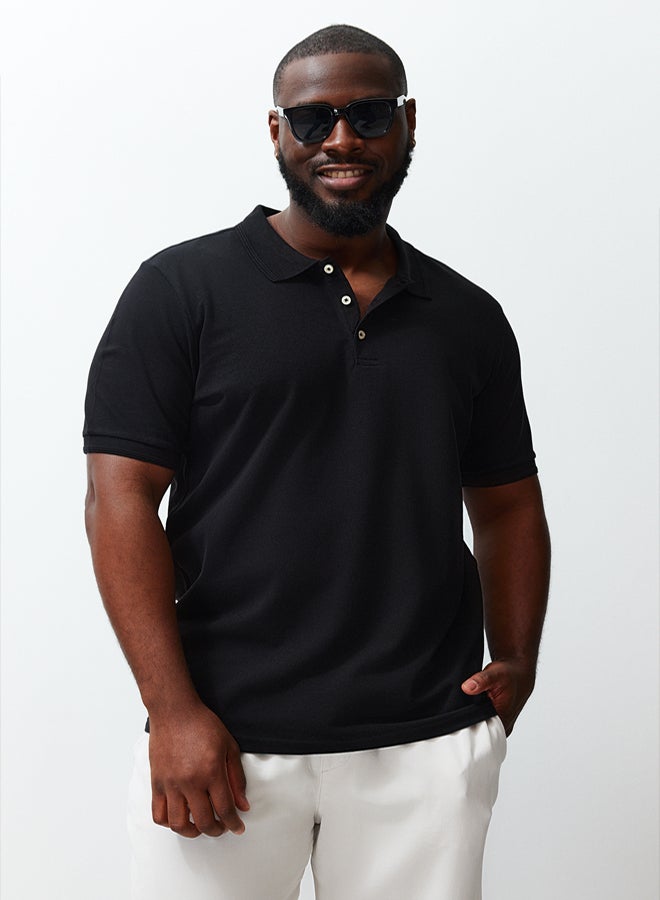 trendyol Black Polo Neck Basic Tshirt  100% Cotton, Plus Size - Image 3