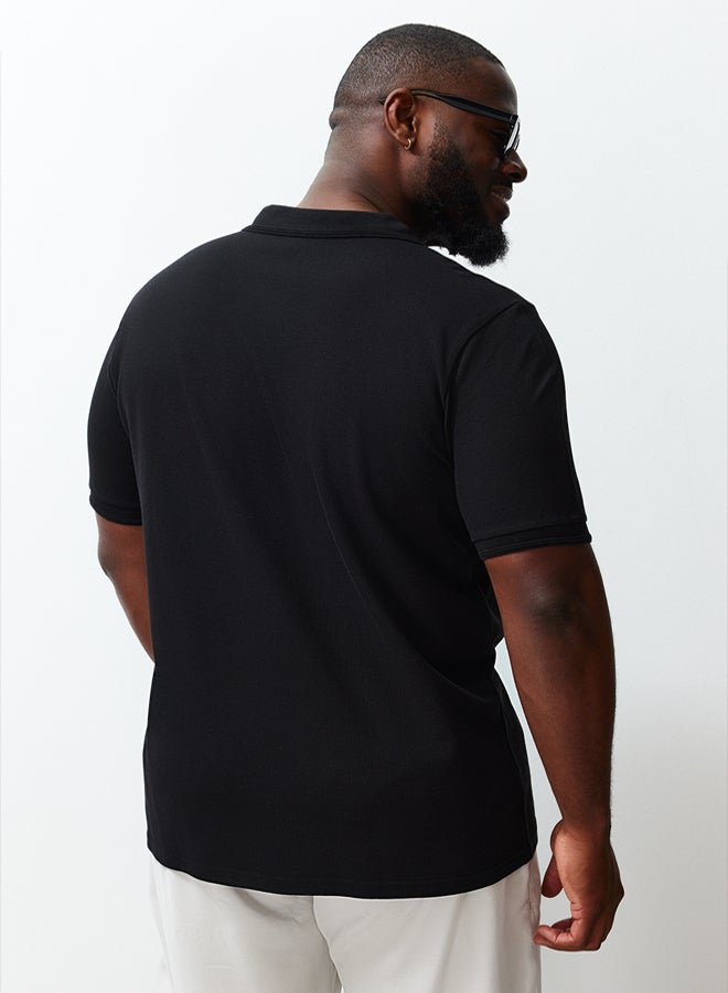 trendyol Black Polo Neck Basic Tshirt  100% Cotton, Plus Size - Image 5