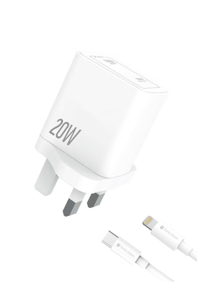 SONIC JEEM Sonic Gym Smart GaN 20W Fast Charging Dual Port Smart Lighting-PD TYPE-C Wall Charger - Better Quality - Better Life (SJ303A) - Image 1