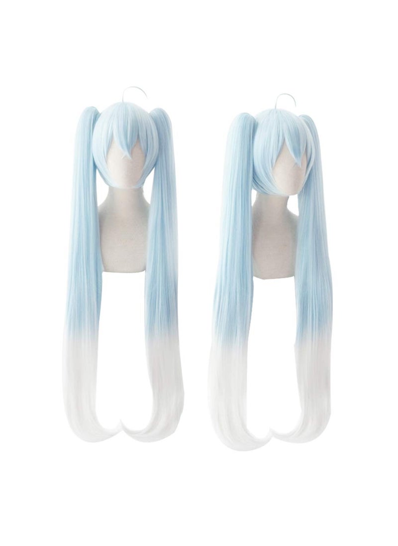 Xingwang Queen XINGWANG QUEEN Anime Cosplay Wig 120cm Long Light Blue Gradient White Clip on Double Ponytails 