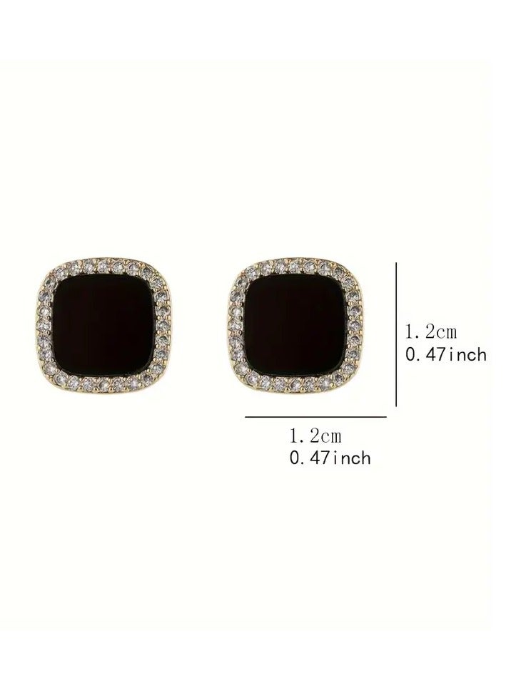 Ready For Chai Trendy And Minimalist Style Stud Earrings Rhinestone Decor Geometric Square Stud Earrings For Women, Banquet Holiday Wearing - Image 4