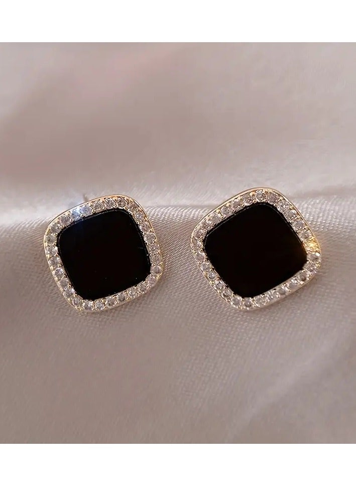 Ready For Chai Trendy And Minimalist Style Stud Earrings Rhinestone Decor Geometric Square Stud Earrings For Women, Banquet Holiday Wearing - Image 2