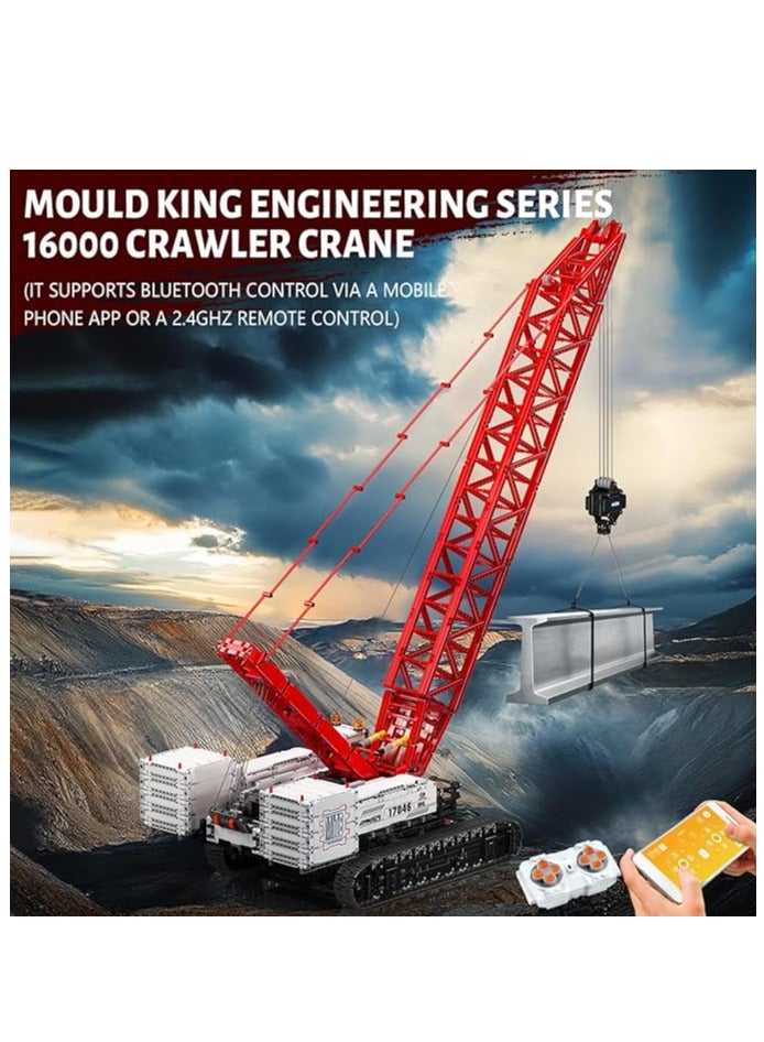 mould king 17046 High-tech Crawler Crane MOC Truck with 5 Motor, APP Technology Remote Controlled 16000 Grid Boom Crawler Crane Construction Clamp Blocks Kit of 4494 Parts - Image 4