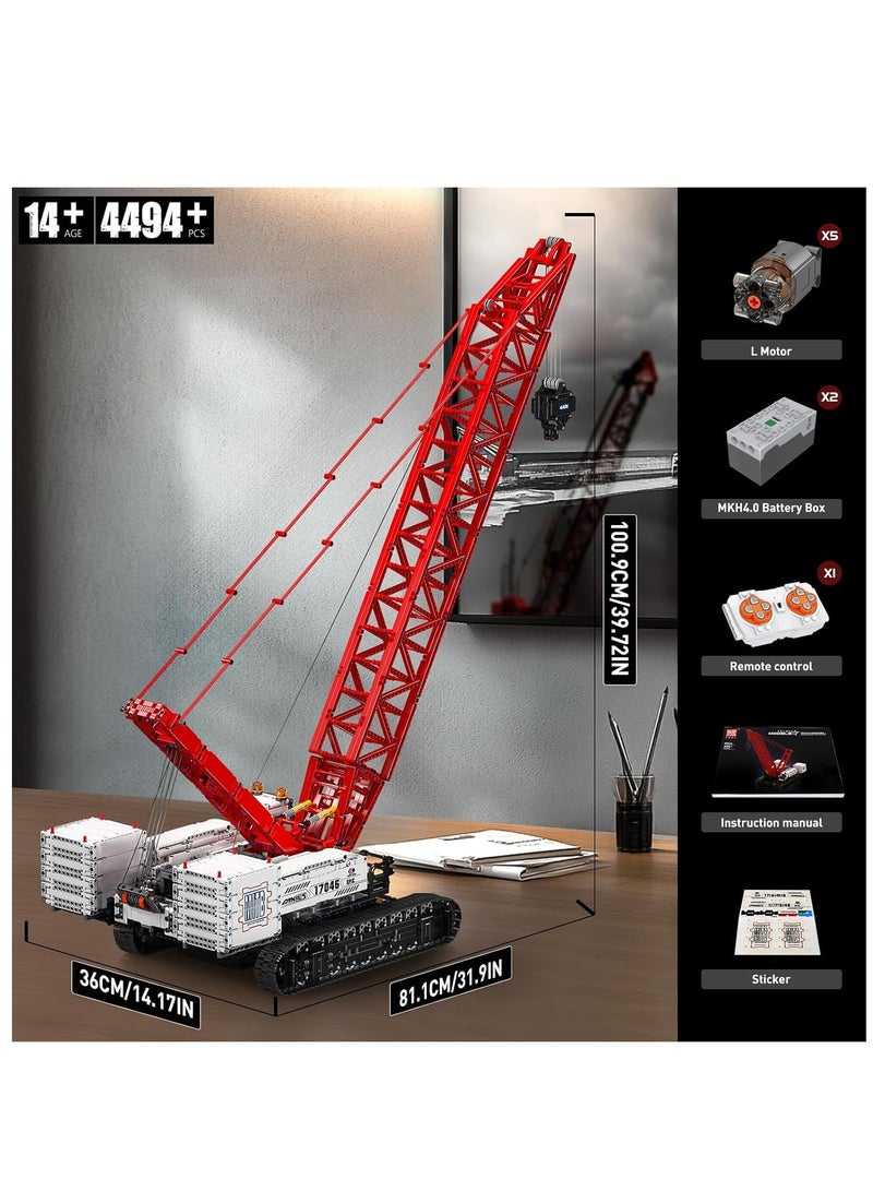 mould king 17046 High-tech Crawler Crane MOC Truck with 5 Motor, APP Technology Remote Controlled 16000 Grid Boom Crawler Crane Construction Clamp Blocks Kit of 4494 Parts - Image 5