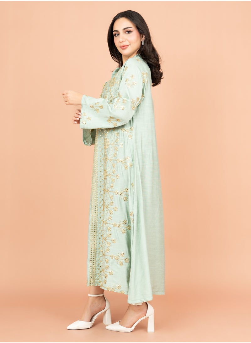 IKKXA Elegant Jalabiya with Intricate Embroidery Work IK6005 Turquoise  - Image 3