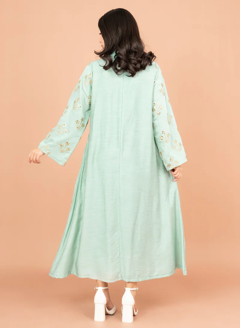 IKKXA Elegant Jalabiya with Intricate Embroidery Work IK6005 Turquoise
