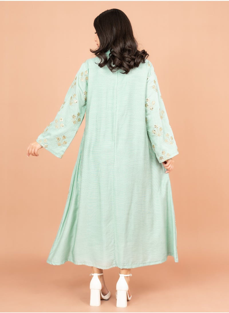 IKKXA Elegant Jalabiya with Intricate Embroidery Work IK6005 Turquoise  - Image 4
