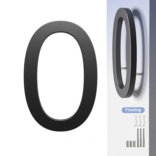 HANPIU House Numbers Address Numbers for House 7 Inch Metal Black House Number 0 3D Effect Large Floating Door Numbers for Home Street Office