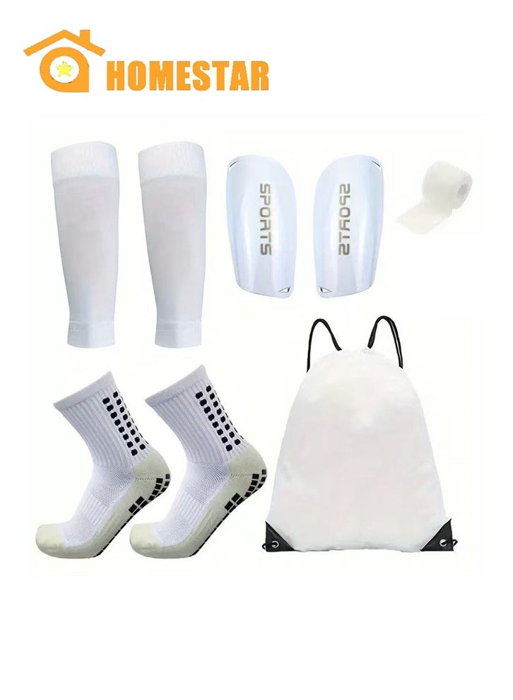 HOMESTAR Football Five-Piece Set, 1 Pair Grip Soccer Socks, 1 Pair Soccer Sleeve Socks with 1 Pair Shin Guards and 1 Shin Straps, 1 Storage bag - Image 1