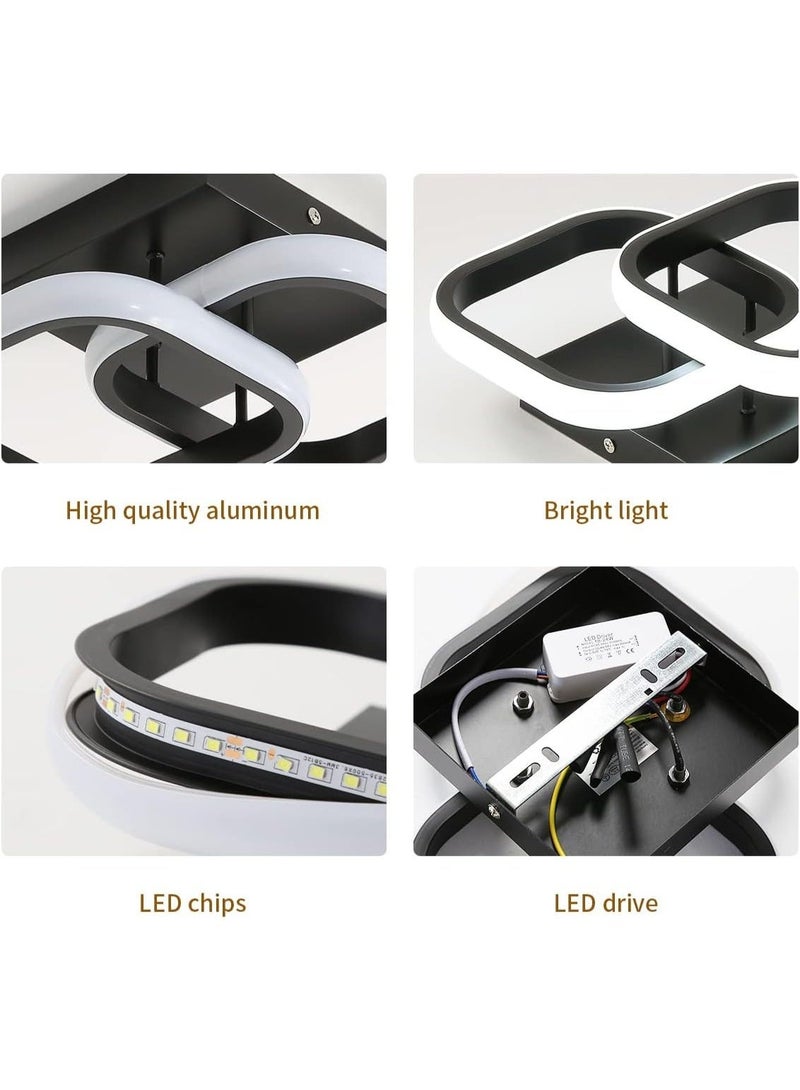 Reelyo Modern LED Ceiling Light, Adjustable Nordic Pendant Chandelier, 3-Color Dimmable, Dual Installation (Wall Lamp / Ceiling Lamp), Close to Ceiling Light Fixtures Square Design Flush Mount Ceiling Light For Hallway Porch Stair Closet Basement Bedroom Living Room Dining Table Kitchen Island Aisle Entrance, Black - Image 3