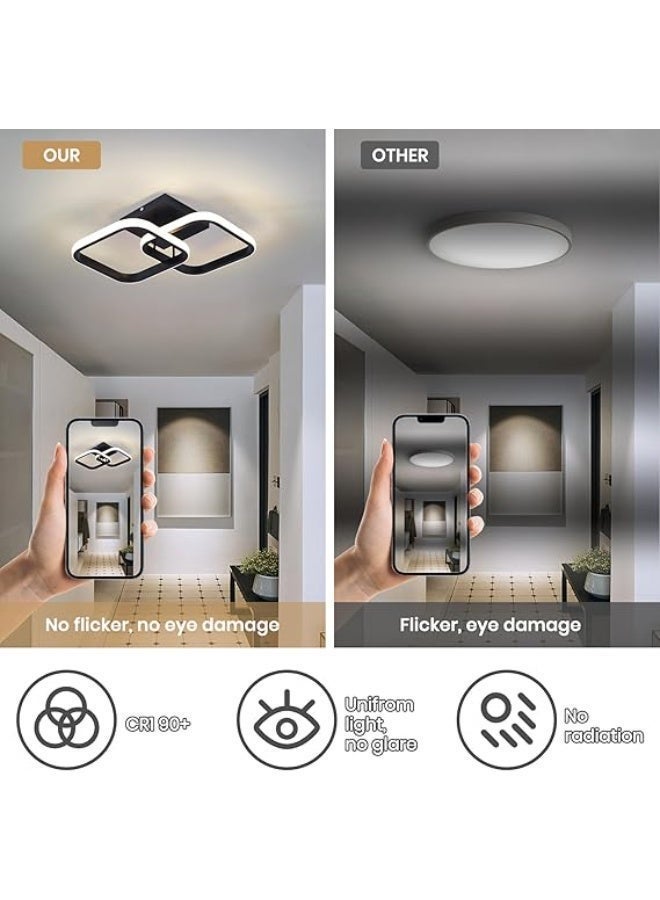 Reelyo Modern LED Ceiling Light, Adjustable Nordic Pendant Chandelier, 3-Color Dimmable, Dual Installation (Wall Lamp / Ceiling Lamp), Close to Ceiling Light Fixtures Square Design Flush Mount Ceiling Light For Hallway Porch Stair Closet Basement Bedroom Living Room Dining Table Kitchen Island Aisle Entrance, Black - Image 4