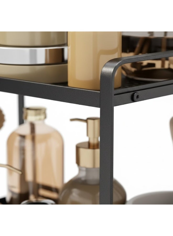 طلال منظم سطح عمل معدني أسود من طبقتين للحمام والمطبخ وطاولة الزينة - رف تخزين موفر للمساحة لمستحضرات التجميل والتوابل ومستحضرات التجميل والإكسسوارات - حامل رفوف متين مقاوم للصدأ - Image 4