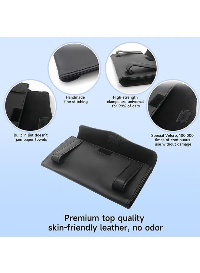 2 Pcs PU Leather Car Tissue Holder, Sun Visor Napkin Box with Tissue Refill, Black - Image 3