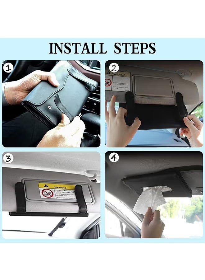 2 Pcs PU Leather Car Tissue Holder, Sun Visor Napkin Box with Tissue Refill, Black - Image 5