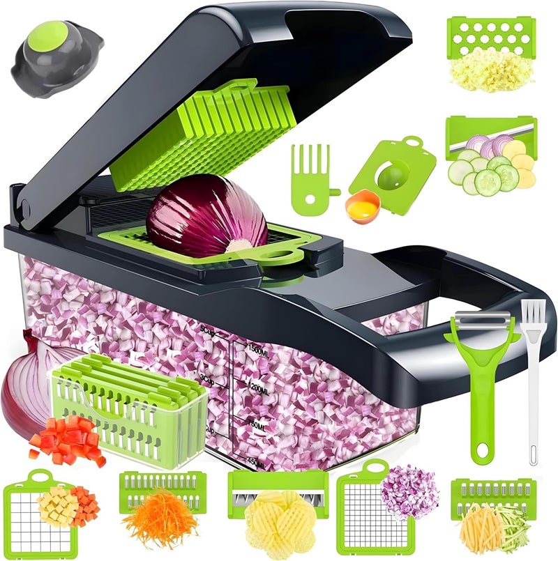 Foscadit Onion Chopper 16 in 1 Salad Chopper Food Dicer Veg Chopper Mandoline Vegetable Slicer Veg Chopper and Dicer Food Chopper Manual Mandolin Slicer Onion Slicer Onion Cutter - Image 1