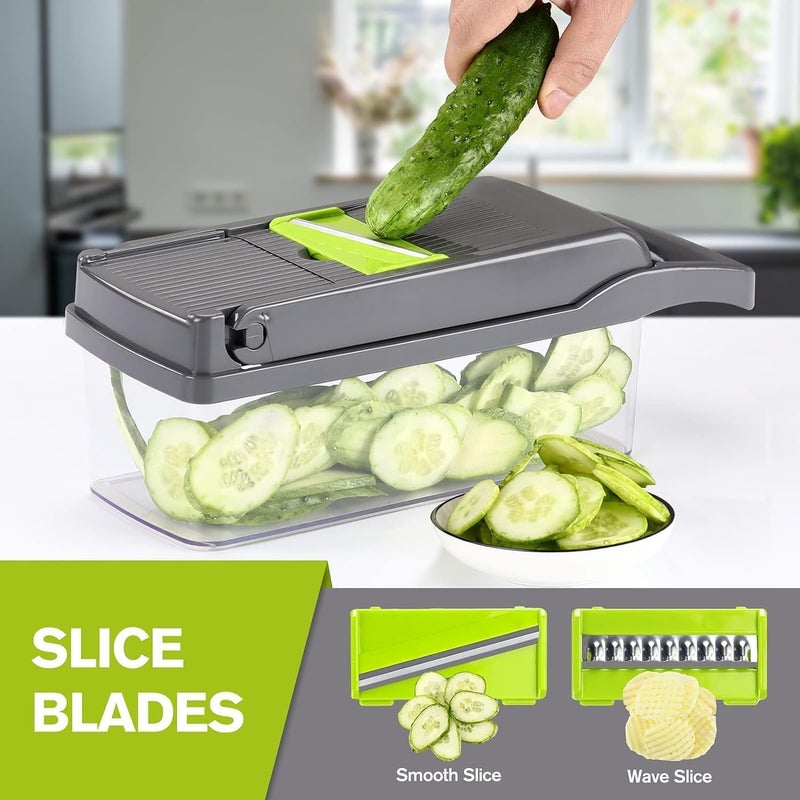 Foscadit Onion Chopper 16 in 1 Salad Chopper Food Dicer Veg Chopper Mandoline Vegetable Slicer Veg Chopper and Dicer Food Chopper Manual Mandolin Slicer Onion Slicer Onion Cutter - Image 3