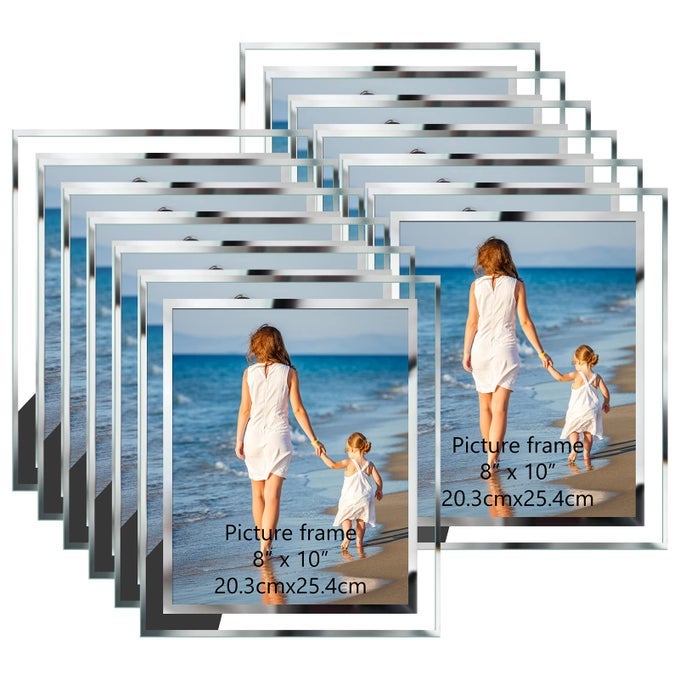 BULK 8X10 PICTURE FRAMES 12 PACKS SILVER PHOTO FRAMES 8 BY 10 GLASS WEDDING FRAMES 8X10 CLEAR MIRROR WEDDING PHOTO FRAMES ONLY FOR TABLETOP DISPLAY VERTICALLY OR HORIZONTALLY
