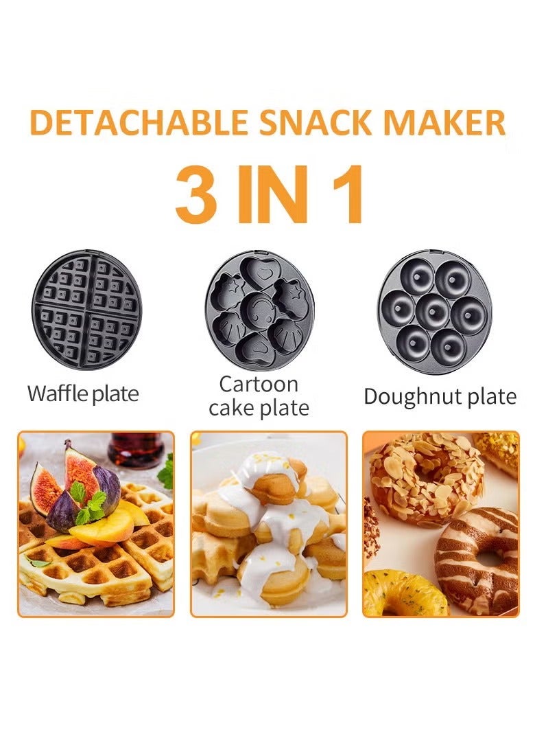sokany 3-In-1 Non-Stick Snacks Maker with Waffle Plate/Cartoon Cake Plate/Doughnut Plate 600 W SK-08006 Black - Image 3