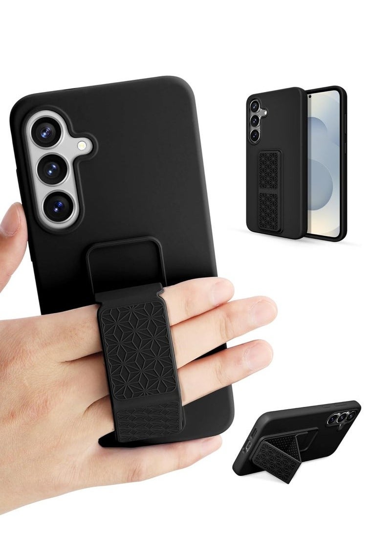 TIGER Samsung Galaxy S25 Plus Case Cover Magnetic Car Mount Kickstand Holder | Vertical & Horizontal Hand Strap Silicone Slim Fit Soft Touch Protective Case for 6.7-inch Samsung Galaxy S25 Plus | Full Protection & Convenience  Black - Image 1