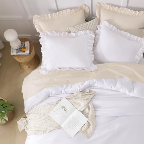 Andency Comforter Full Size Set White, 3 Pieces Ruffle Farmhouse Shabby Chic Gift Full Comforter Set, Soft Lightweight Fluffy All Season Room Decor Bed Set for Girls Women Teens Daughter - Image 3
