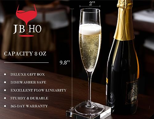 JBHO Champagne Glasses-Elegant Flutes-Gift-Box-Hand Blown Champagne Flutes Glass-100% Lead-Free Premium Crystal - Gift Idea for Wedding, Anniversary, Christmas,New Year-Set of 4-8oz, Clear - Image 3