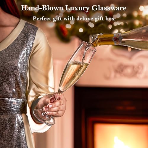 JBHO Champagne Glasses-Elegant Flutes-Gift-Box-Hand Blown Champagne Flutes Glass-100% Lead-Free Premium Crystal - Gift Idea for Wedding, Anniversary, Christmas,New Year-Set of 4-8oz, Clear - Image 2