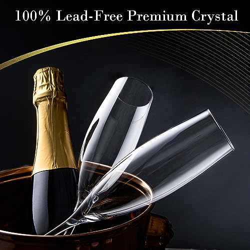 JBHO Champagne Glasses-Elegant Flutes-Gift-Box-Hand Blown Champagne Flutes Glass-100% Lead-Free Premium Crystal - Gift Idea for Wedding, Anniversary, Christmas,New Year-Set of 4-8oz, Clear - Image 4