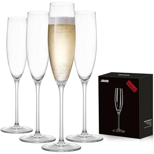 JBHO Champagne Glasses-Elegant Flutes-Gift-Box-Hand Blown Champagne Flutes Glass-100% Lead-Free Premium Crystal - Gift Idea for Wedding, Anniversary, Christmas,New Year-Set of 4-8oz, Clear - Image 1