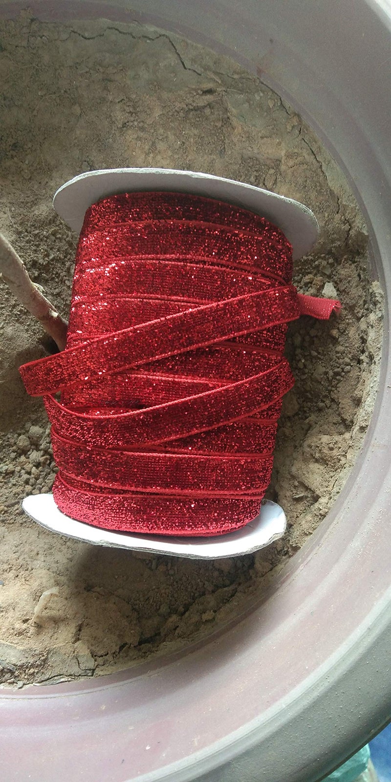 OMX Roll of Sparkle Glitter Ribbon Patti Lace (32 Meters) (Border) with 1cm (10mm) Width, Saree Border, Party Decoration, Craftwork (Red) - Image 3