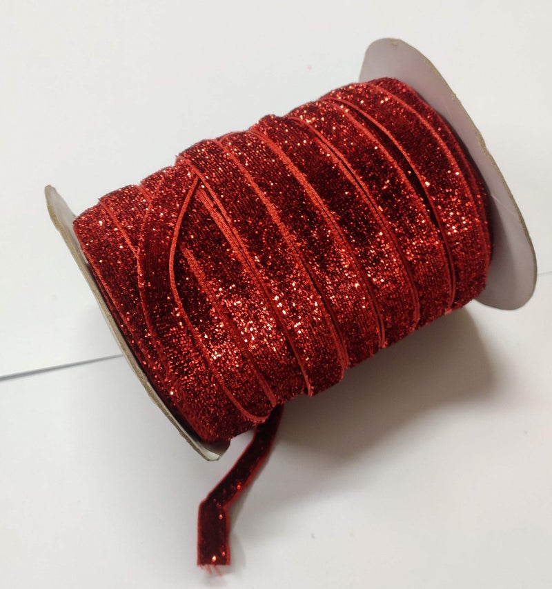 OMX Roll of Sparkle Glitter Ribbon Patti Lace (32 Meters) (Border) with 1cm (10mm) Width, Saree Border, Party Decoration, Craftwork (Red) - Image 5