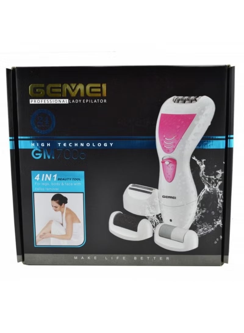 Geemy GEEMI GM 7006 4 in 1 Rechargeable Waterproof 3W Hair Removal Epilator White with Bikini Trimmer and 2 Pumice Stones - Image 1