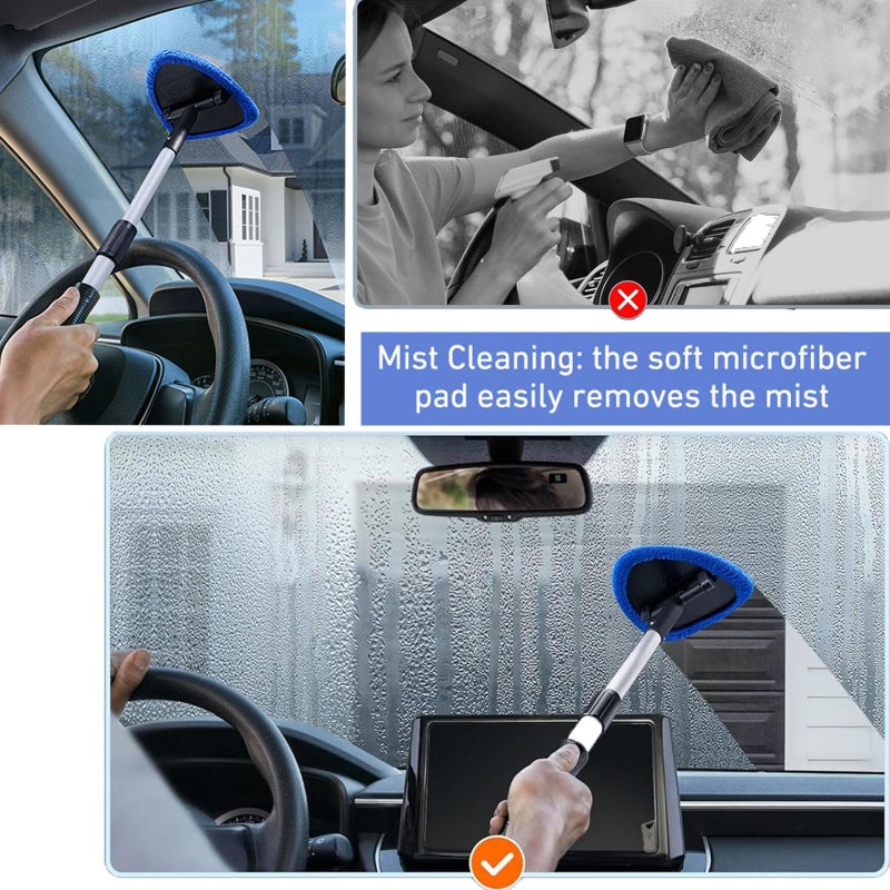 Desin Windshield Cleaning Tool  Car Window Cleaner Windshield Cleaner With 4 Reusable And Washable Microfiber Pads And Extendable Handle Auto Inside Glass Wiper Kit (Dark Blue) - Image 5