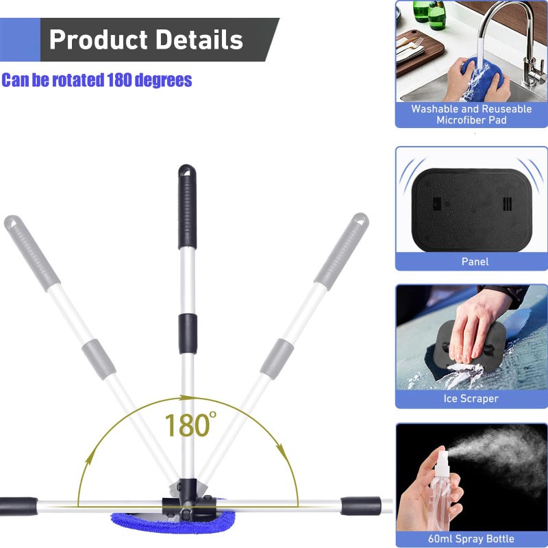 Desin Windshield Cleaning Tool  Car Window Cleaner Windshield Cleaner With 4 Reusable And Washable Microfiber Pads And Extendable Handle Auto Inside Glass Wiper Kit (Dark Blue) - Image 4