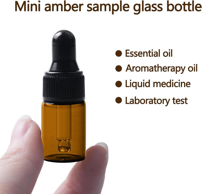 Easeen Sample Dropper Bottles, Mini Dropper Bottles with 2 Pcs Plastic Droppers for Traveling Essential Oils DIY Cosmetic Liquid Sample Perfume, Amber, 3ML-50PCS - Image 3